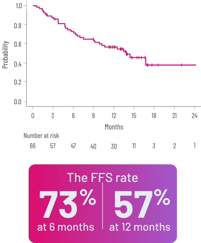 graph showing the FFS rate was 73% at 6 months and 57% at 12 months